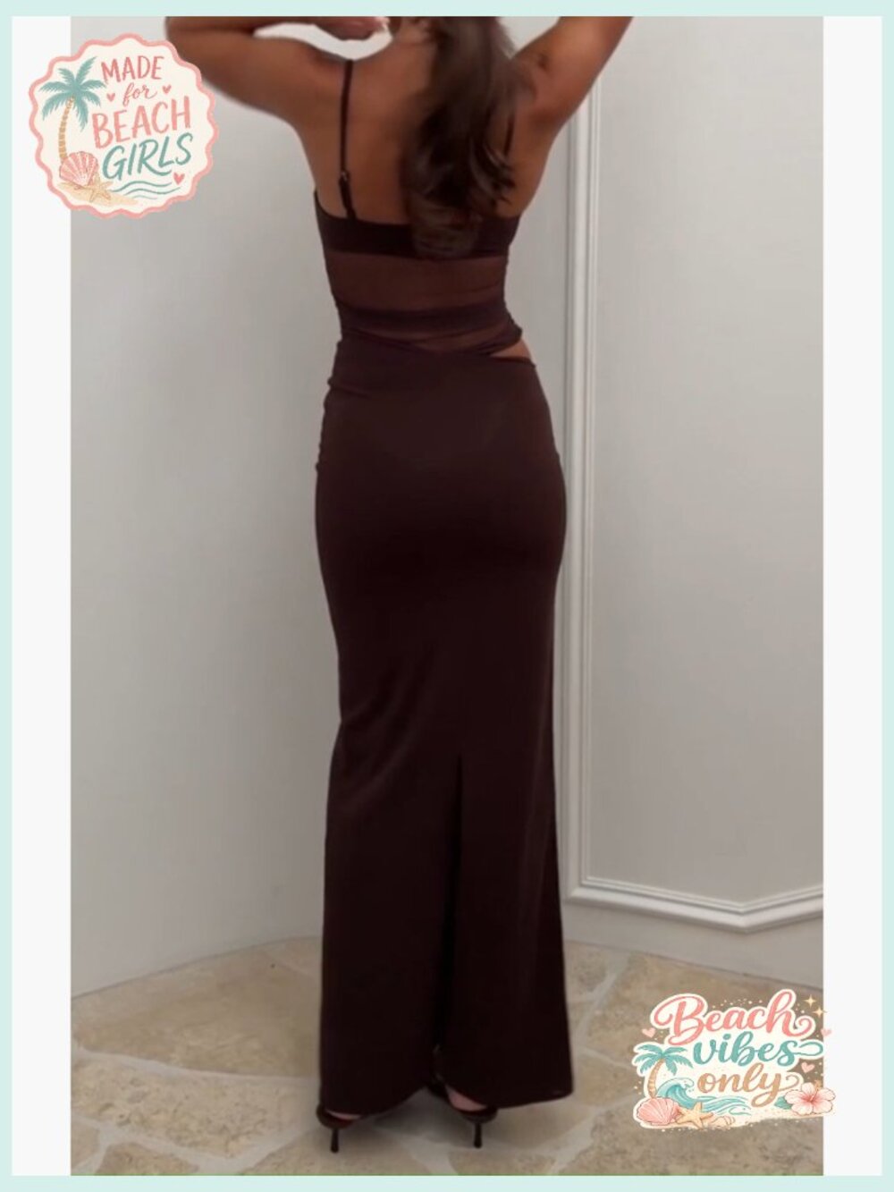 Women's Bodycon Spaghetti Strap Maxi Dress Deep V Backless - Picture 5 of 7